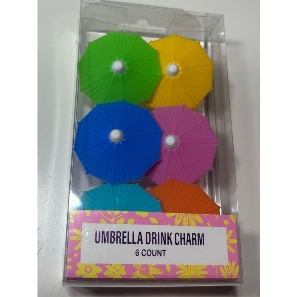 New Umbrella Drink Charms - Colorful Assorted 6-Pack